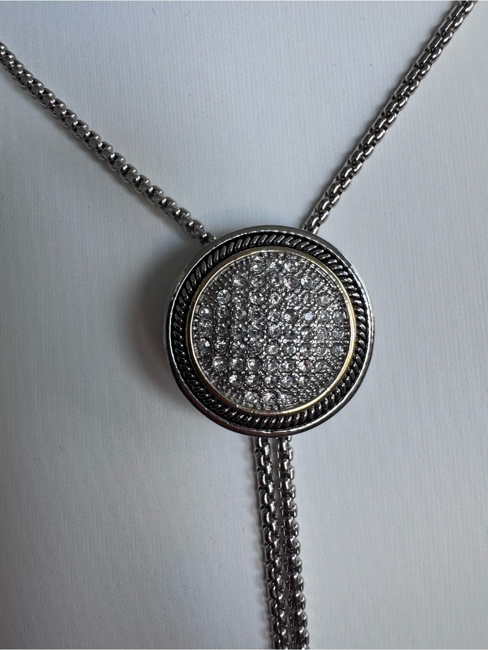 Pave Crystal Round Pendant Necklace in Silver